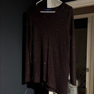Apt. 9 Metallic Knit Long Sleeve Top - Plum